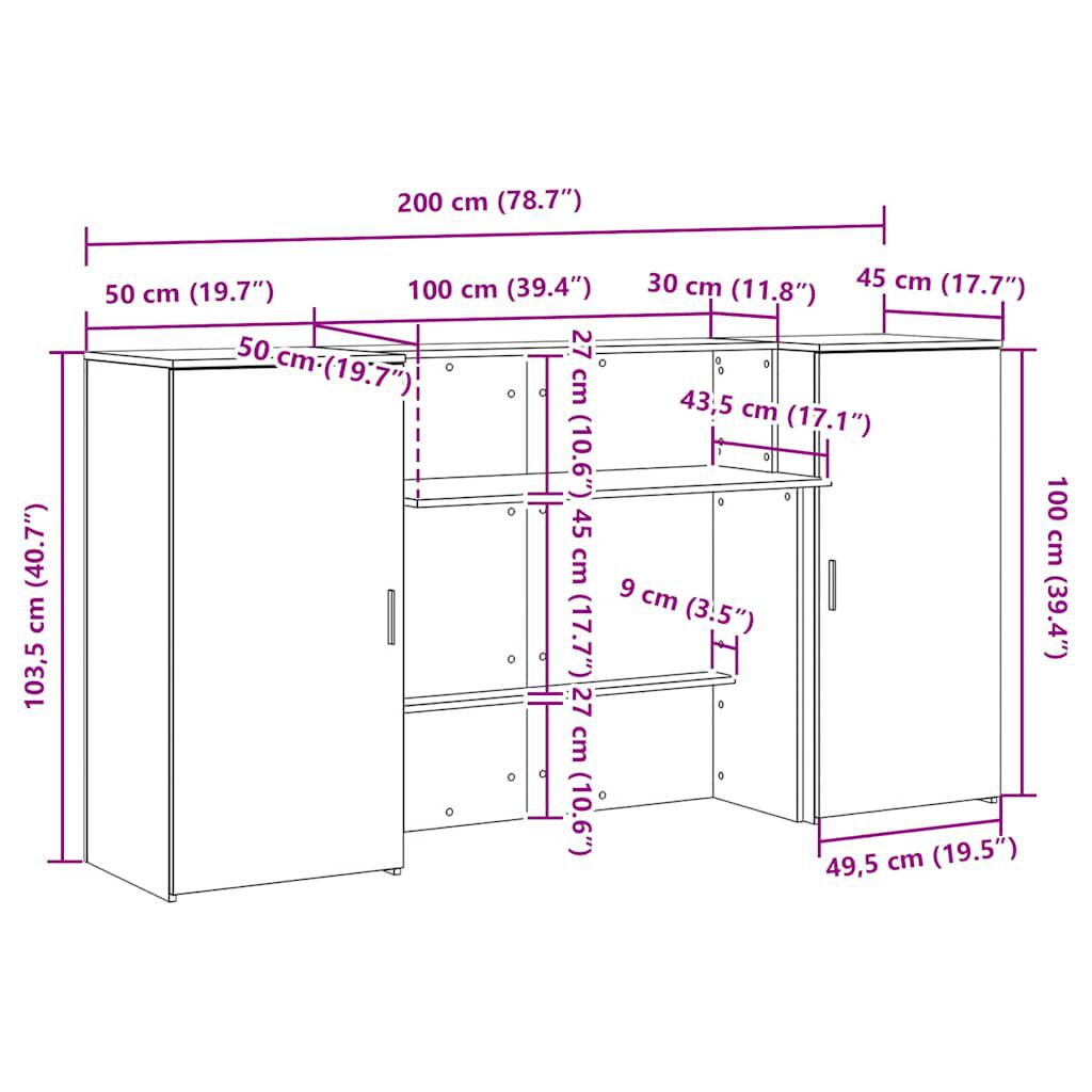 vidaXL Γραφείο υποδοχής Λευκό 200x50x103,5 εκ. Επεξεργασμένο Ξύλο