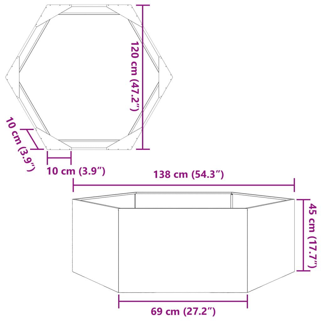 vidaXL Ζαρντινιέρα Κήπου Εξάγωνη Μαύρη 138x120x45 εκ. Ατσάλι