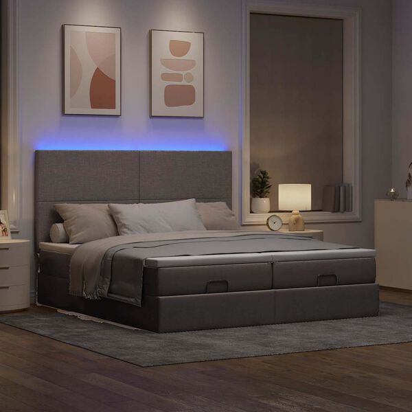vidaXL &Omicron;&theta;&omega;&mu;&alpha;&nu;&iota;&kappa;ό &kappa;&rho;&epsilon;&beta;ά&tau;&iota; &mu;&epsilon; &sigma;&tau;&rho;ώ&mu;&alpha;&tau;&alpha; & LEDs Taupe 200x200cm ύ&phi;&alpha;&sigma;&mu;&alpha;