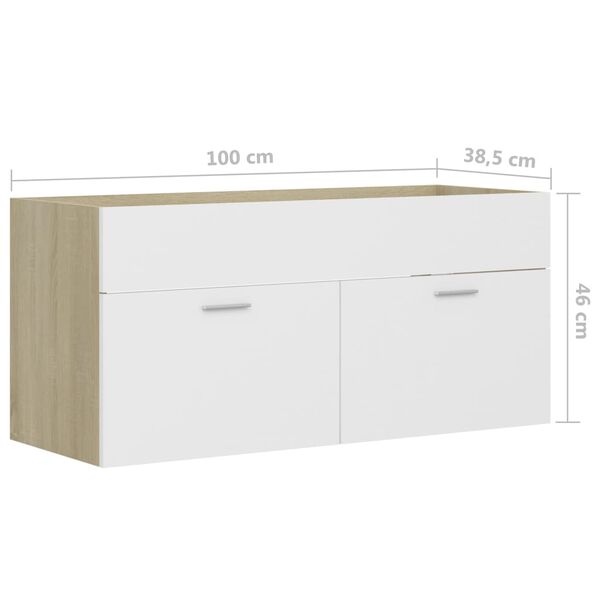 vidaXL Ντουλάπι Νιπτήρα Λευκό/Sonoma Δρυς 100x38,5x46 εκ. Επεξ. Ξύλο