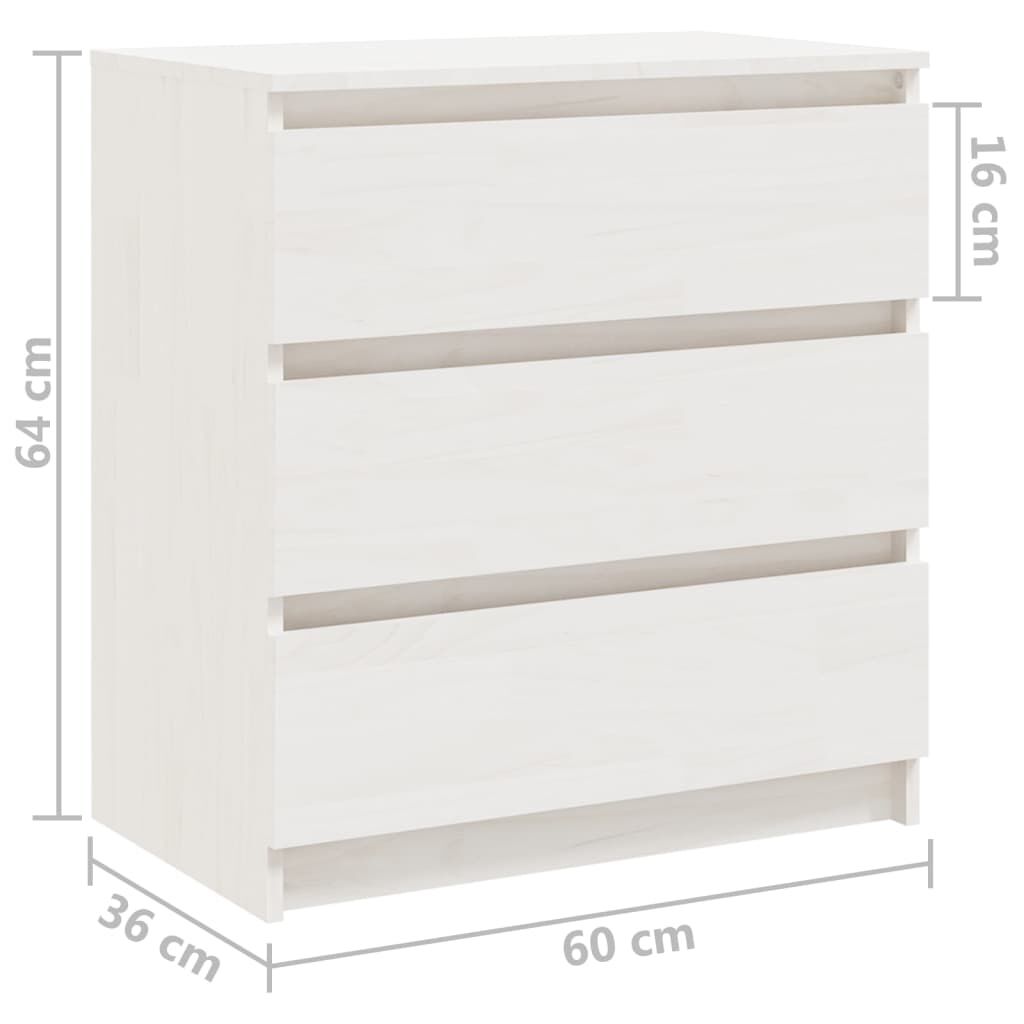 vidaXL Κομοδίνα 2 τεμ. Λευκά 60 x 36 x 64 εκ. από Μασίφ Ξύλο Πεύκου