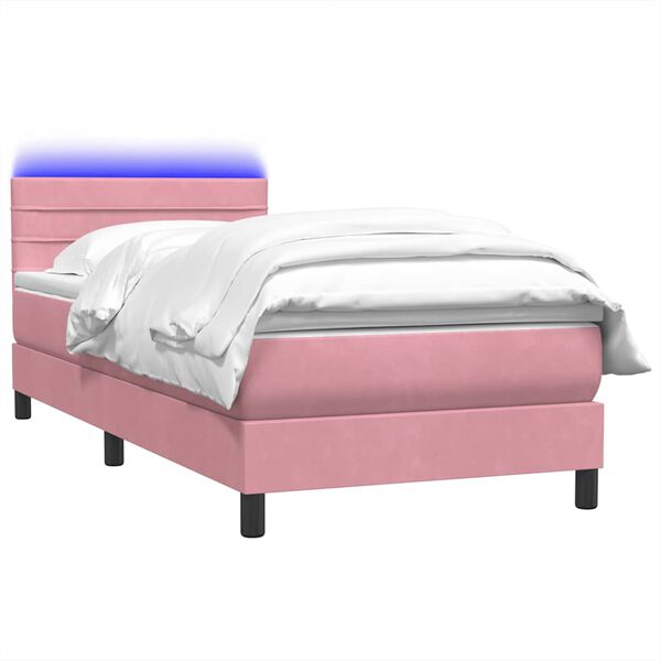 vidaXL &Kappa;&rho;&epsilon;&beta;ά&tau;&iota; Boxspring &mu;&epsilon; &Sigma;&tau;&rho;ώ&mu;&alpha; & LED &Rho;&omicron;&zeta; 90x220 &epsilon;&kappa;. &Beta;&epsilon;&lambda;&omicron;ύ&delta;&iota;&nu;&omicron;