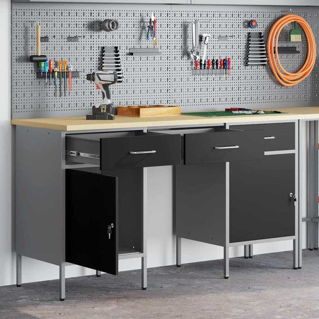 vidaXL Ντουλάπα Εργασίας με συρτάρι 3 pcs Μαύρο 150 x 55 x 85 εκ