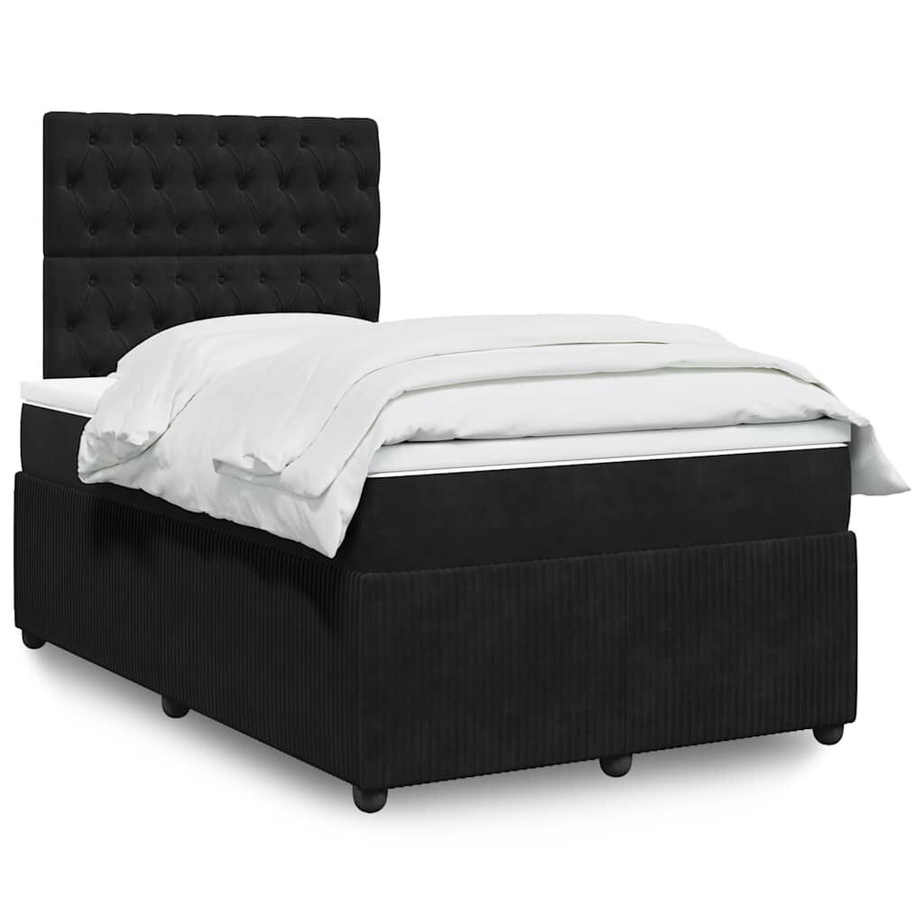 vidaXL Κρεβάτι Boxspring με Στρώμα Μαύρο 120 x 200 εκ. Βελούδινο