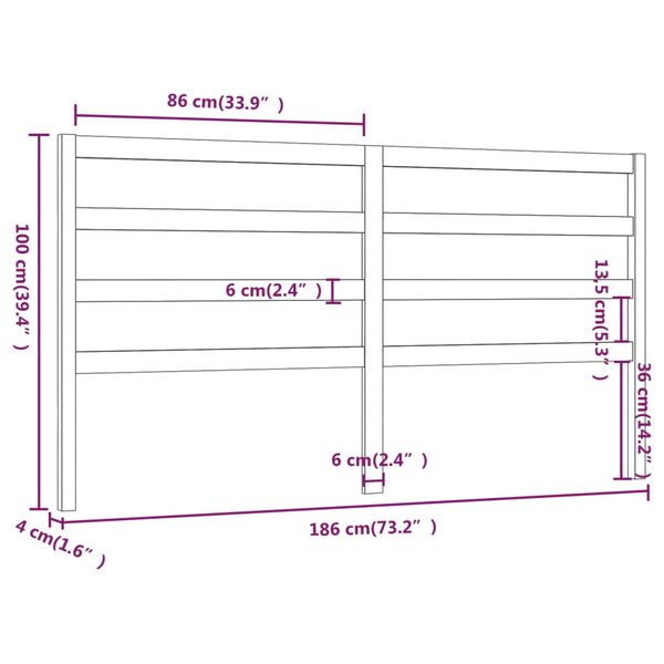 vidaXL Κεφαλάρι Κρεβατιού Λευκό 186 x 4 x 100 εκ. Μασίφ Ξύλο Πεύκου