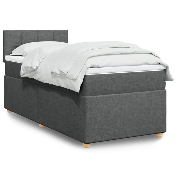 vidaXL Κρεβάτι Boxspring με Στρώμα Σκούρο Γκρι 100x200 εκ. Υφασμάτινο