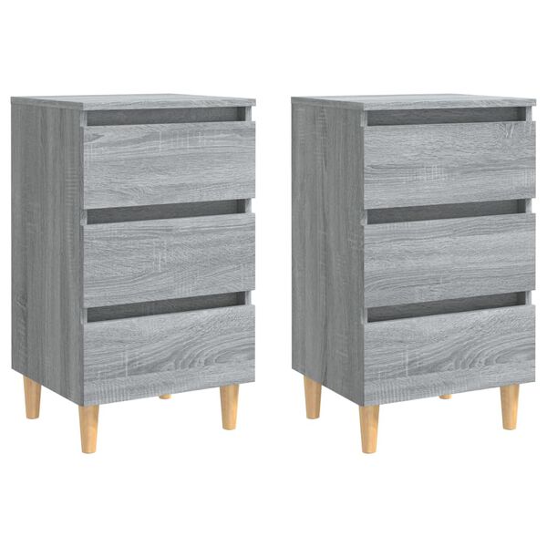 vidaXL Κομοδίνα 2 τεμ. Γκρι Sonoma 40x35x69 εκ. με Μασίφ Ξύλινα Πόδια