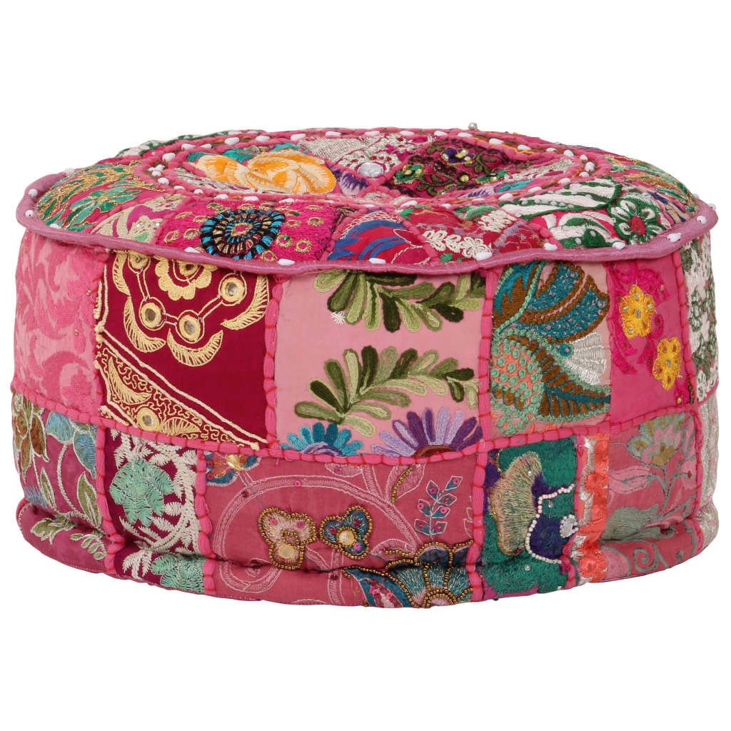 vidaXL Πουφ Patchwork Στρογγυλό Χειροποίητο Ροζ 40 x 20 εκ. Βαμβάκι