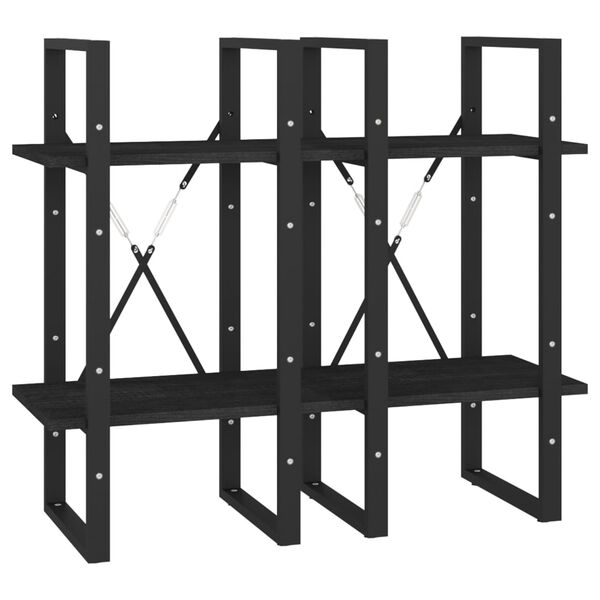 vidaXL Βιβλιοθήκη με 4 Ράφια Μαύρη 40x30x140 εκ. από Μασίφ Ξύλο Πεύκου