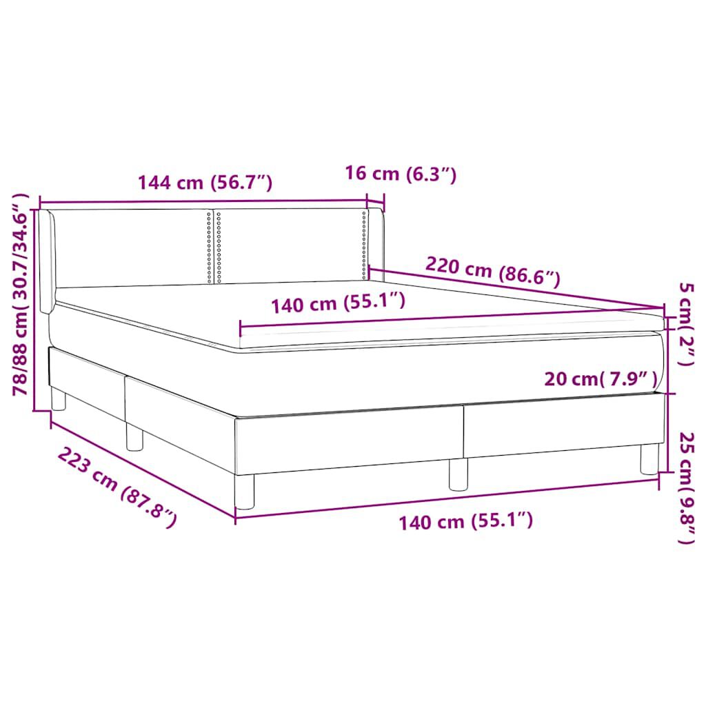 vidaXL Box Spring κρεβάτι με στρώμα σκούρο μπλε 140x220 cm Βελούδινο