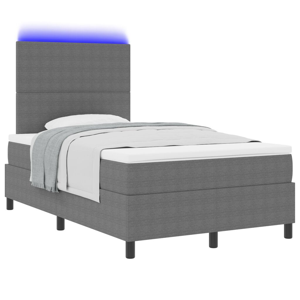 vidaXL Κρεβάτι Box Spring με Στρώμα & LED Ανοιχτό Γκρι 120x200 εκ Ραβδωτού ύφασματος