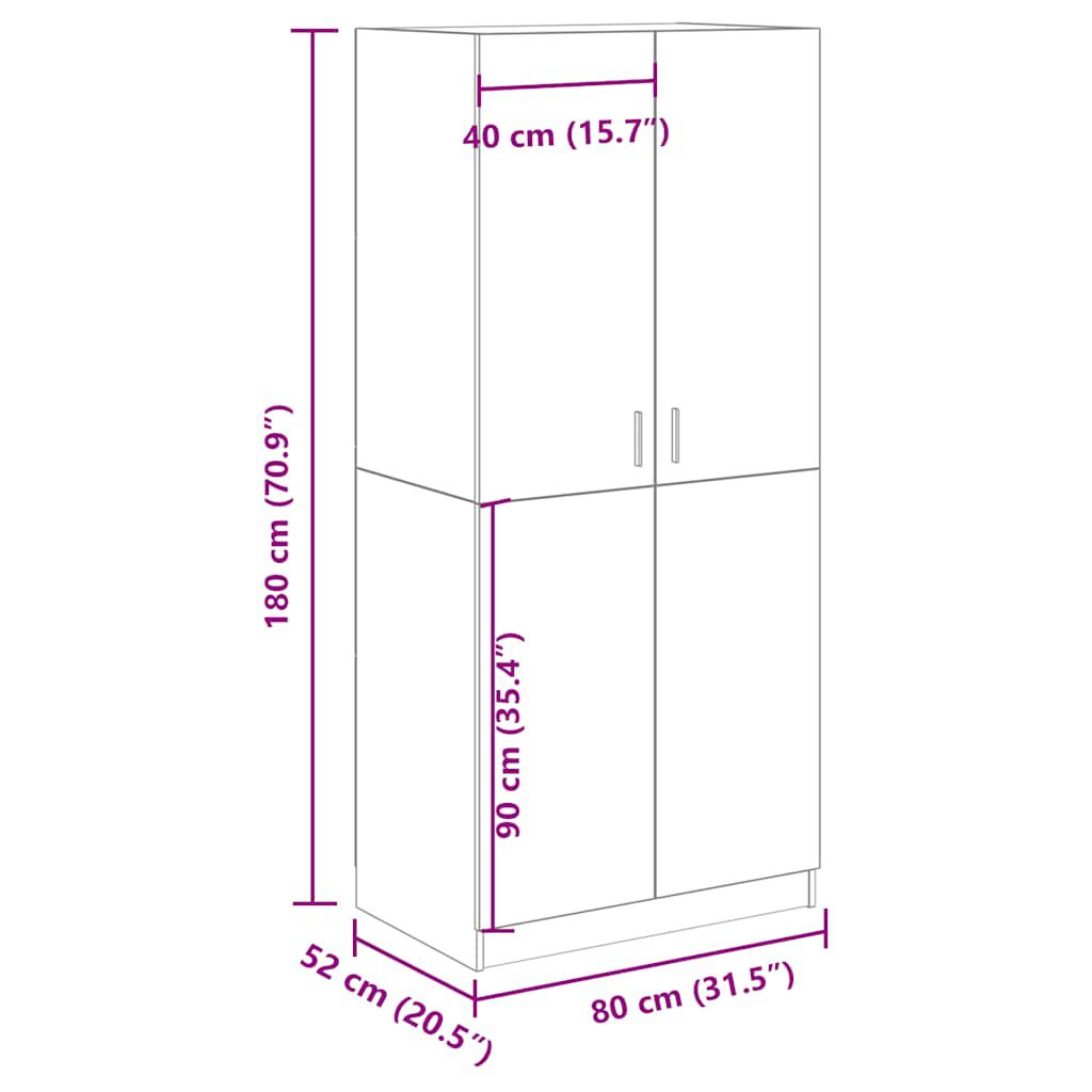 vidaXL Ντουλάπα Παλιό Ξύλο 80 x 52 x 180 εκ. από Μοριοσανίδα