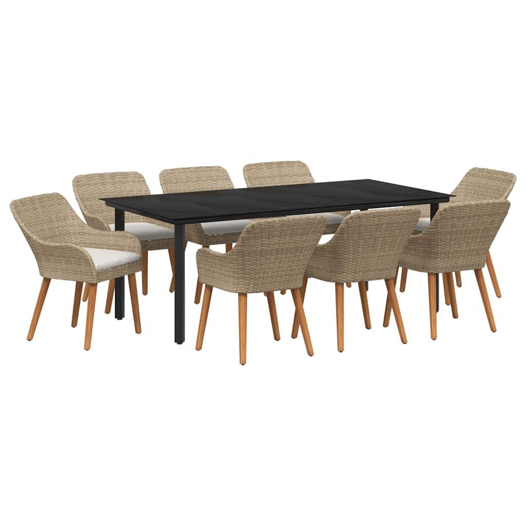 vidaXL Σέτ φαγητού για κήπο με μαξιλάρι 9 pcs Μπεζ συνθετικό ρατάν