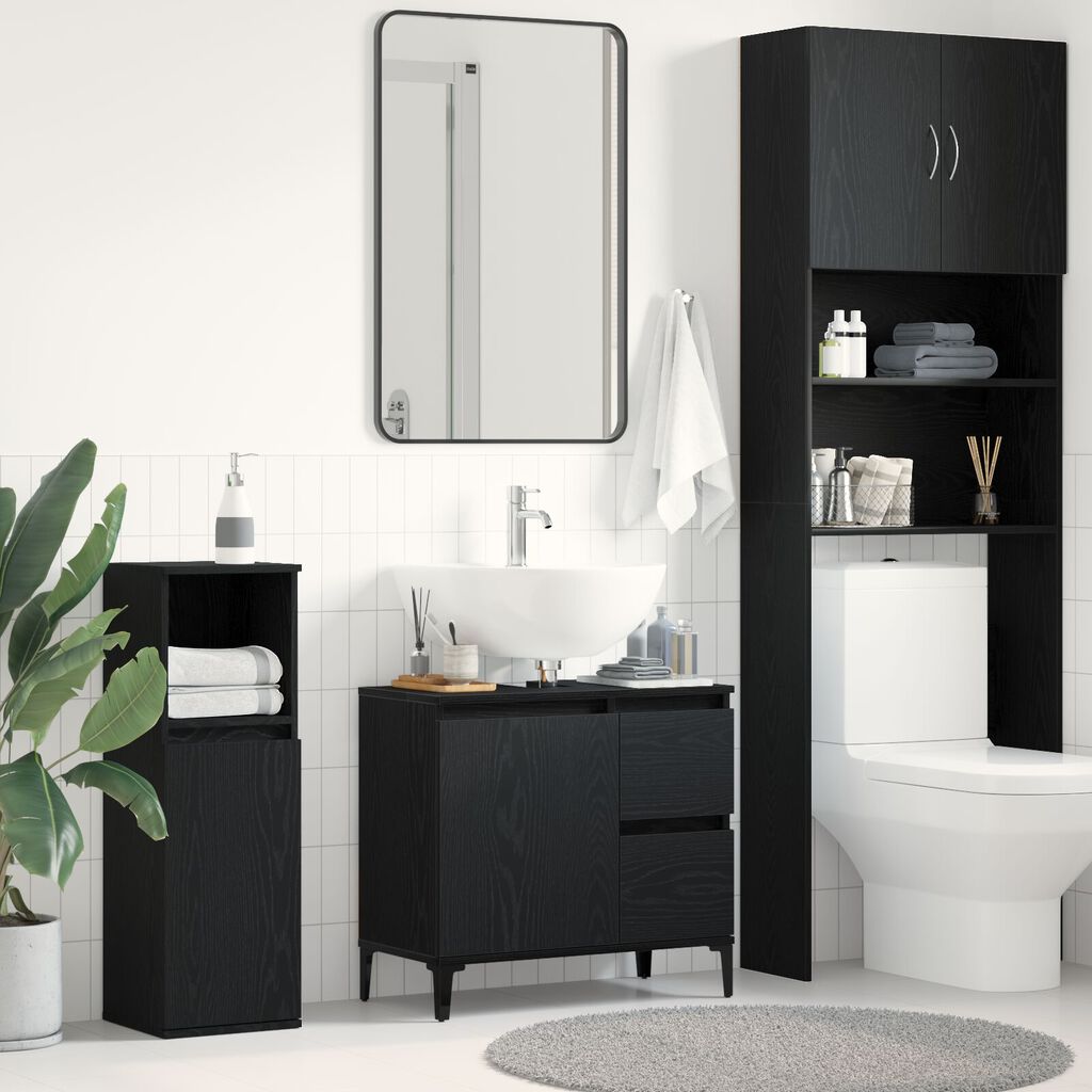 vidaXL Ντουλάπι Νιπτήρα Μαύρη Δρυς 65x33x60 εκ. Ξύλο Επεξεργασμένο