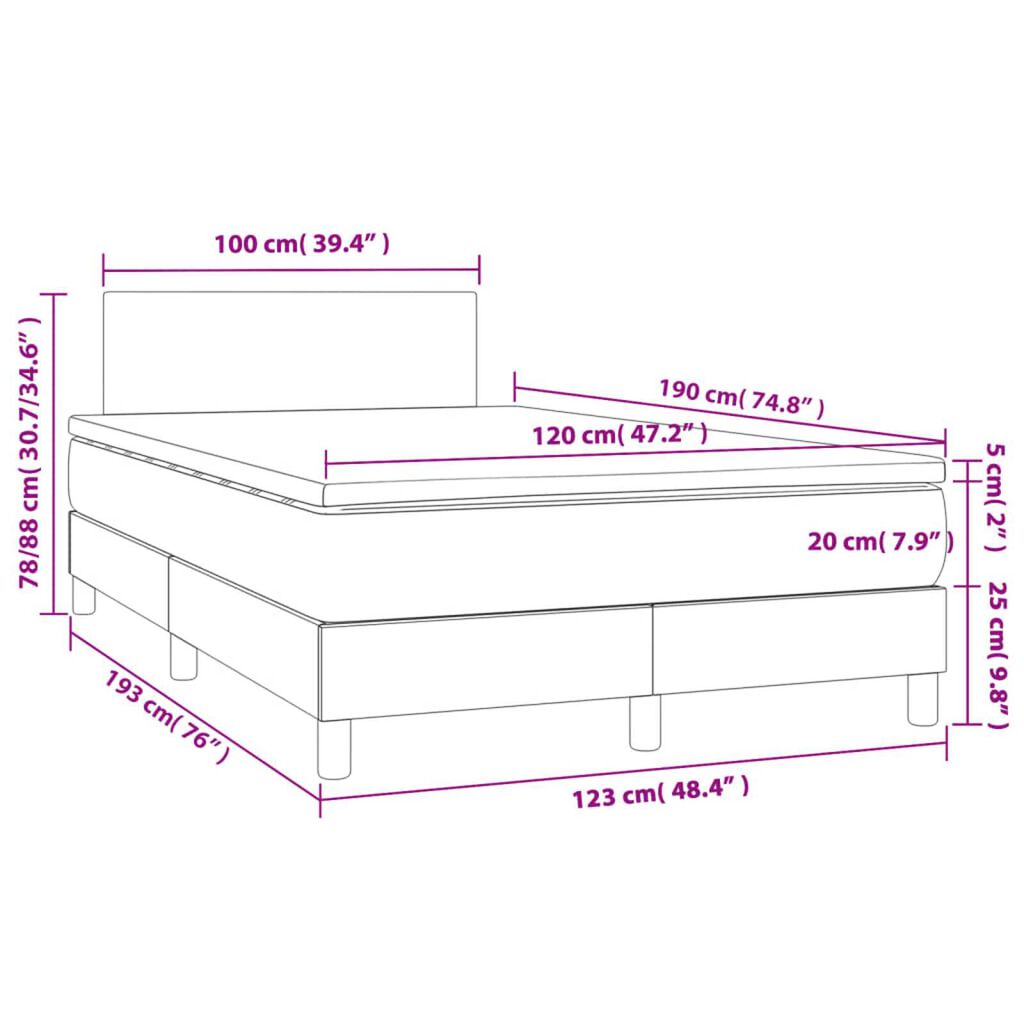 vidaXL Κρεβάτι Boxspring με Στρώμα Γκρι 120x190εκ. από Συνθετικό Δέρμα