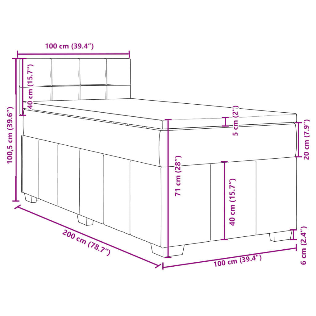 vidaXL Κρεβάτι Boxspring με Στρώμα Μπλε 100 x 200 εκ. Υφασμάτινο