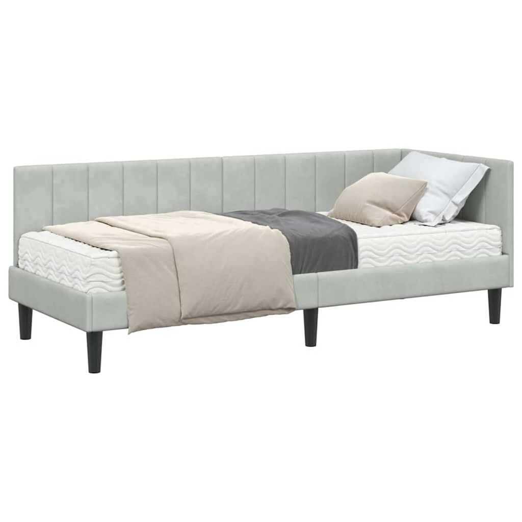 vidaXL Κρεβάτι Γωνίας με στρώμα Ανοιχτό γκρι 80 x 200 cm Βελούδο