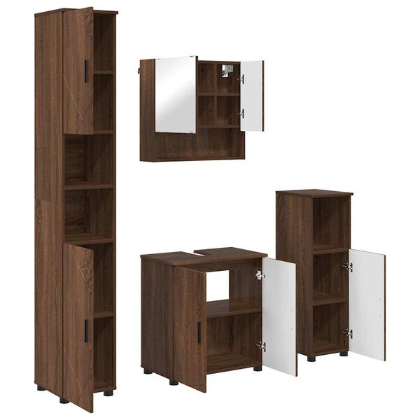 vidaXL Σετ Επίπλων Μπάνιου Επιτοίχιο 4 pcs Καφέ δρυς 61 x 35 x 64 εκ.