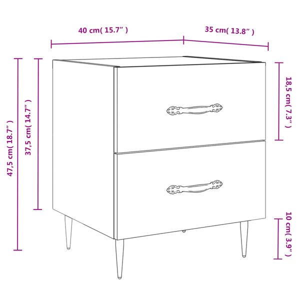vidaXL Κομοδίνα 2 τεμ. Γκρι Σκυροδεμ. 40 x 35 x 47,5 εκ. Επεξεργ. Ξύλο