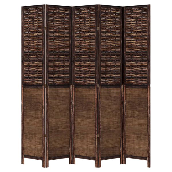 vidaXL Διαχωριστικό Χώρου με 5 Πάνελ Σκ. Καφέ από Μασίφ Ξύλο Παυλώνιας