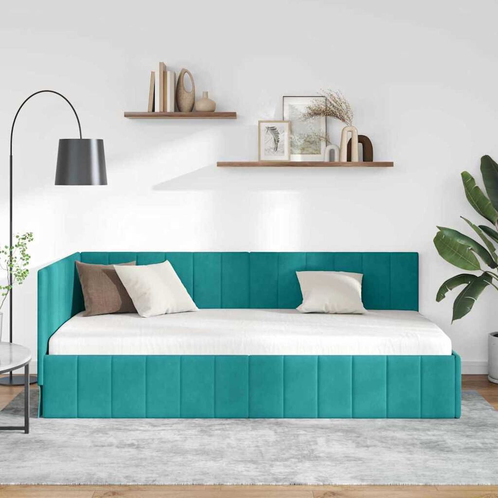 vidaXL Κρεβάτι Γωνίας με κεφαλάρι Τιρκουάζ 90 x 200 cm Βελούδο