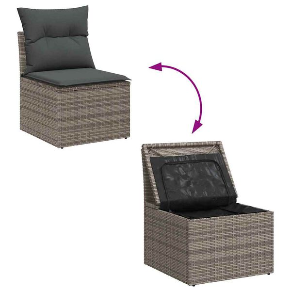 vidaXL Σετ Καναπέ Κήπου με αποθήκευση 8 pcs Γκρι Πολυ ράταν