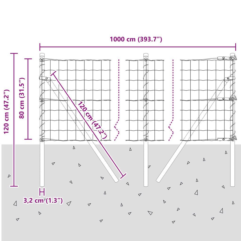vidaXL Euro Fence με 7 Πόλους 0.8x10 μ Γαλβανισμένο ατσάλι