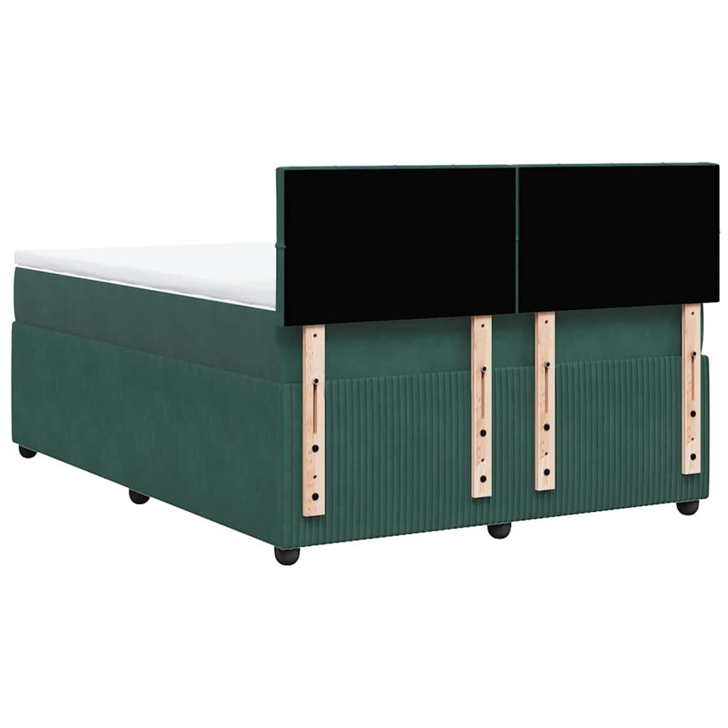 vidaXL Κρεβάτι Boxspring με Στρώμα Σκούρο Πράσινο 160x200εκ. Βελούδινο