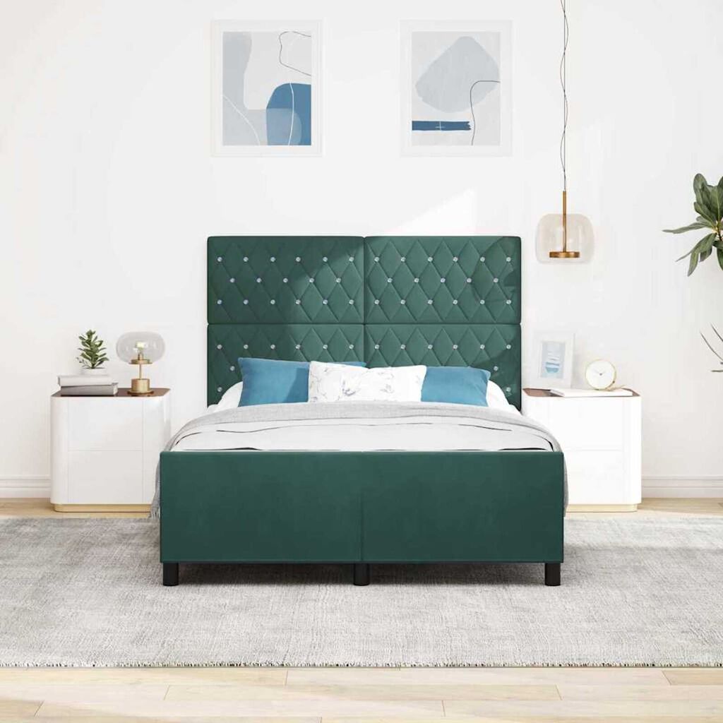 vidaXL Σκελετός Κρεβατιού Σκούρο πράσινο 140 x 190 cm Βελούδο