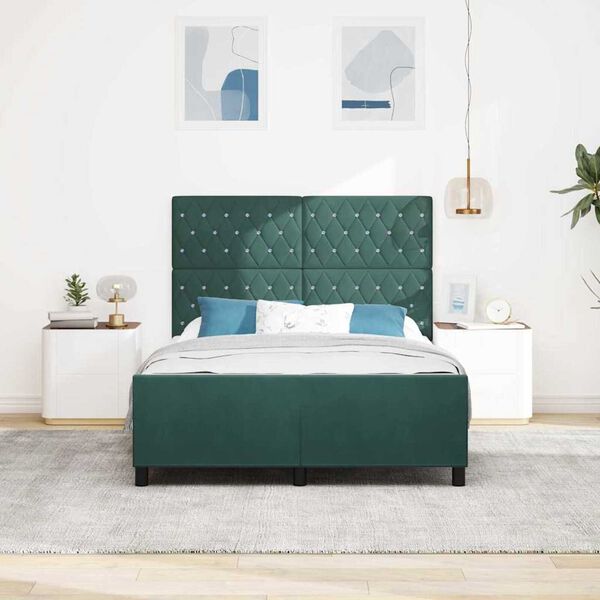 vidaXL Σκελετός Κρεβατιού Σκούρο πράσινο 140 x 190 cm Βελούδο