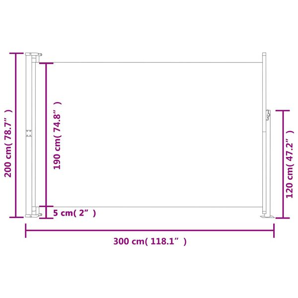 vidaXL Σκίαστρο Πλαϊνό Συρόμενο Βεράντας Κρεμ 200 x 300 εκ.