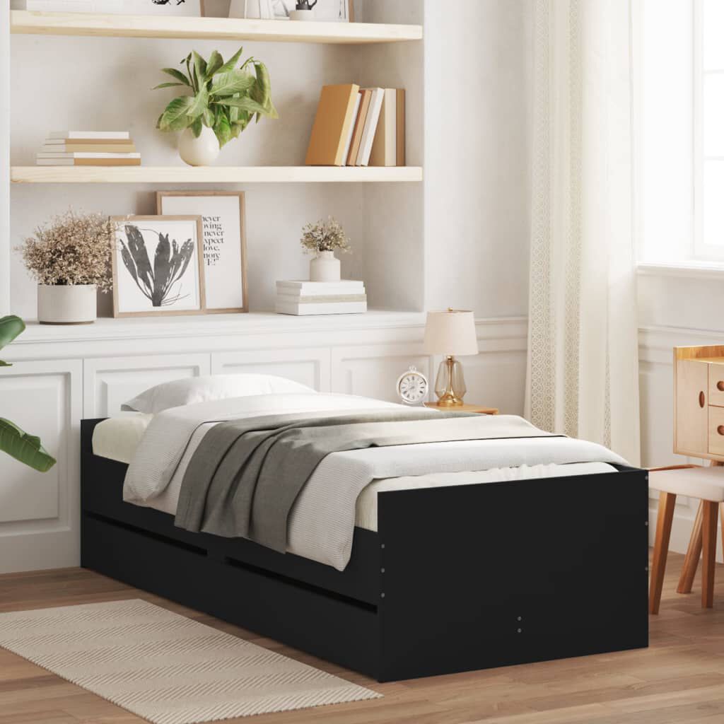 vidaXL Πλαίσιο Κρεβατιού με Συρτάρια Μαύρο 90x200 εκ