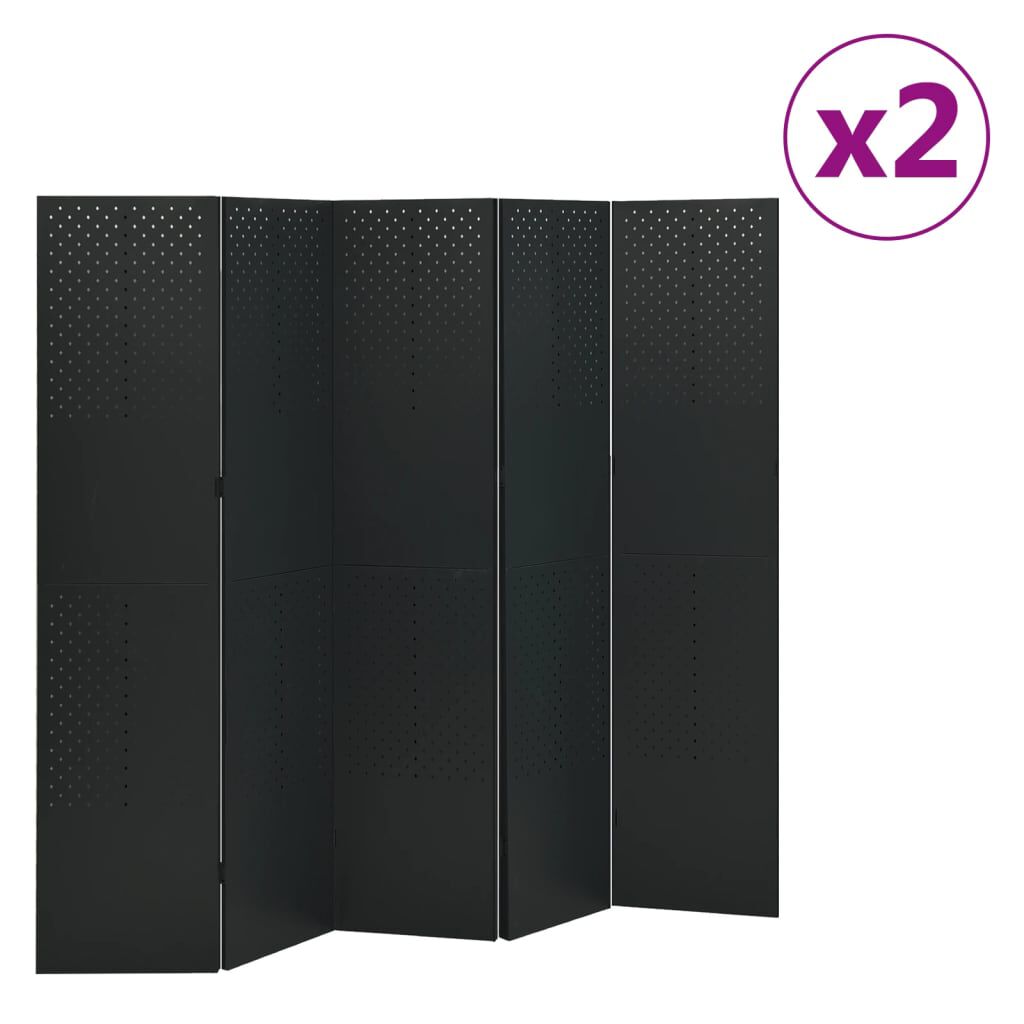 vidaXL Διαχωριστικά Δωματίου 2 τεμ με 5 Πάνελ Μαύρο 200x180εκ. Ατσάλι