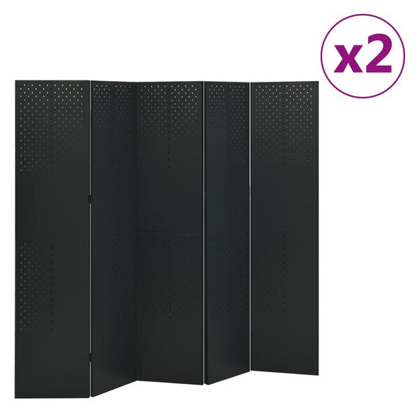 vidaXL Διαχωριστικά Δωματίου 2 τεμ με 5 Πάνελ Μαύρο 200x180εκ. Ατσάλι