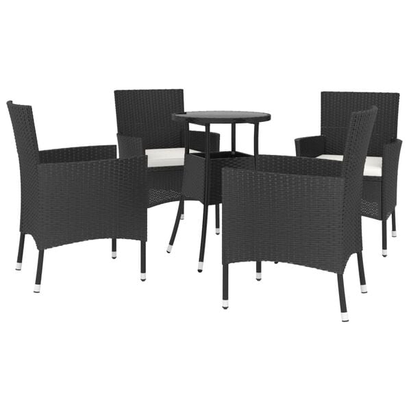 vidaXL Σετ Επίπλων Bistro Κήπου 5 τεμ Μαύρο Συνθετ. Ρατάν με Μαξιλάρια