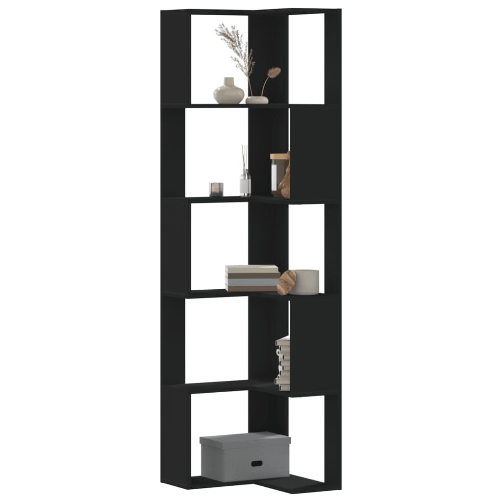 vidaXL Βιβλιοθήκη Γωνιακή 5 Επ. Μαύρο 50x50x179 εκ Επεξ. Ξύλο