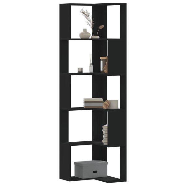 vidaXL Βιβλιοθήκη Γωνιακή 5 Επ. Μαύρο 50x50x179 εκ Επεξ. Ξύλο