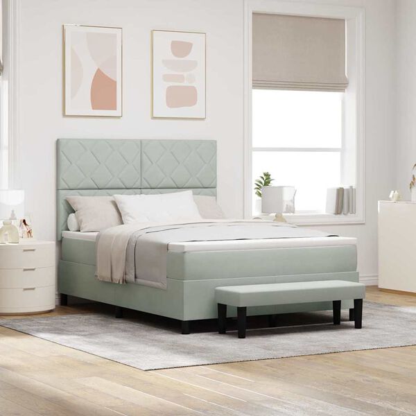 vidaXL Κρεβάτι με ελατήρια με στρώμα Ανοιχτό γκρι 140 x 200 cm Βελούδο