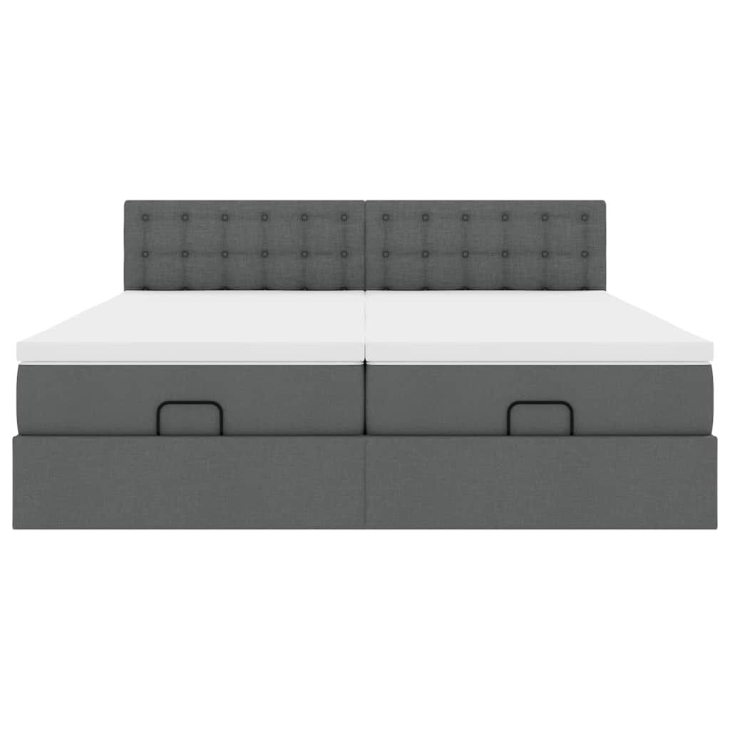 vidaXL Οθωμανικό κρεβάτι με στρώματα&LEDs Σκούρο γκρι 200x200cm ύφασμα