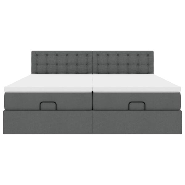 vidaXL Οθωμανικό κρεβάτι με στρώματα&LEDs Σκούρο γκρι 200x200cm ύφασμα