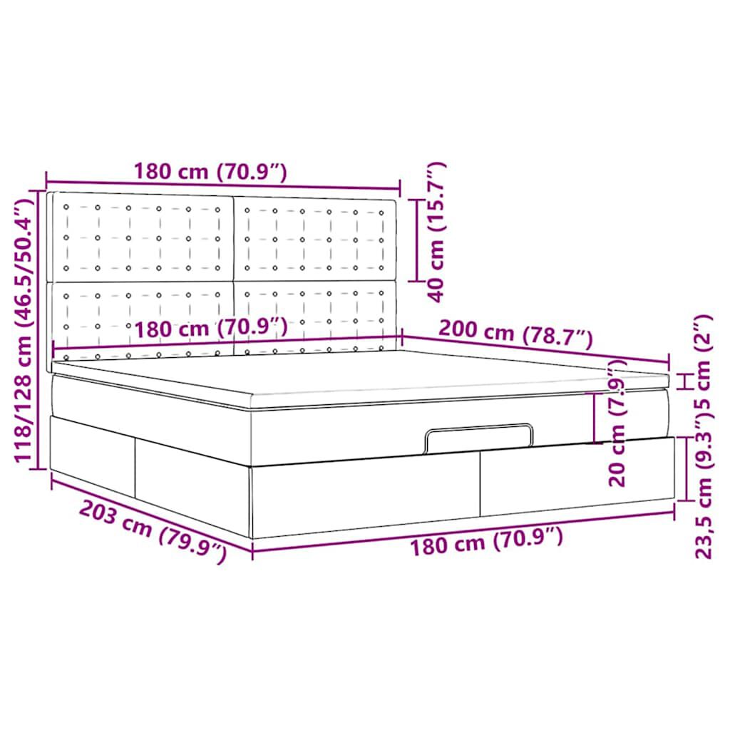 vidaXL Οθωμανικό κρεβάτι με στρώματα Μαύρο 180x200cm Velvet