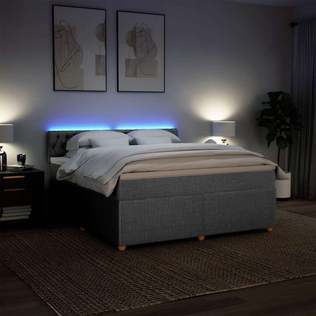 vidaXL Κρεβάτι Boxspring με Στρώμα Ανοιχτό Γκρι 180x200 εκ. Υφασμάτινο