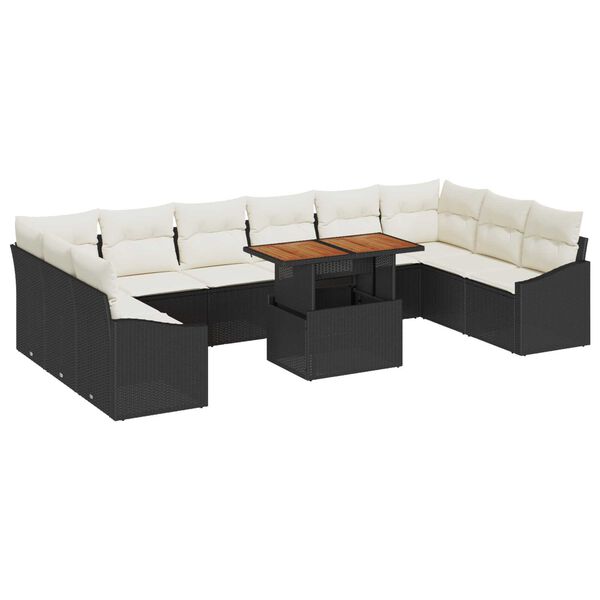 vidaXL Σετ Καναπέ Κήπου με αποθήκευση 11 pcs Μαύρο Πολυ ράταν
