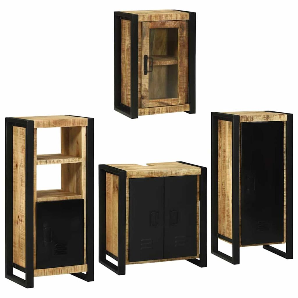 vidaXL Σετ Επίπλων Μπάνιου Επιτοίχιο 4 pcs Καφέ Στερεό ξύλο μάνγκο