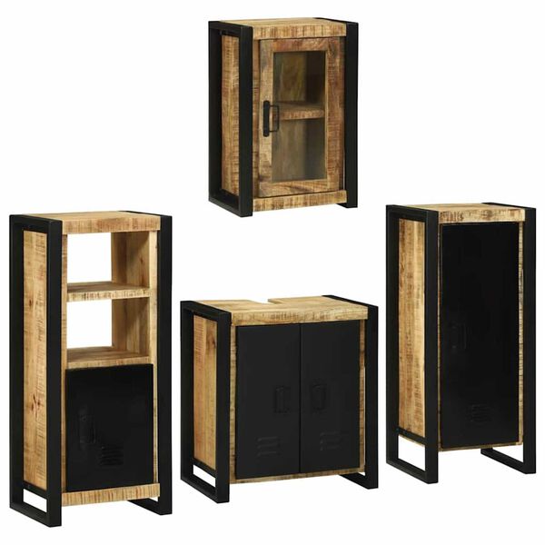 vidaXL Σετ Επίπλων Μπάνιου Επιτοίχιο 4 pcs Καφέ Στερεό ξύλο μάνγκο