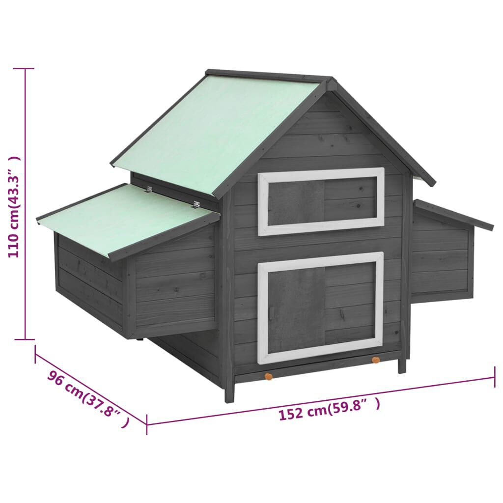 vidaXL Κοτέτσι Γκρι & Λευκό 150 x 96 x 110 εκ. από Μασίφ Ξύλο Ελάτης