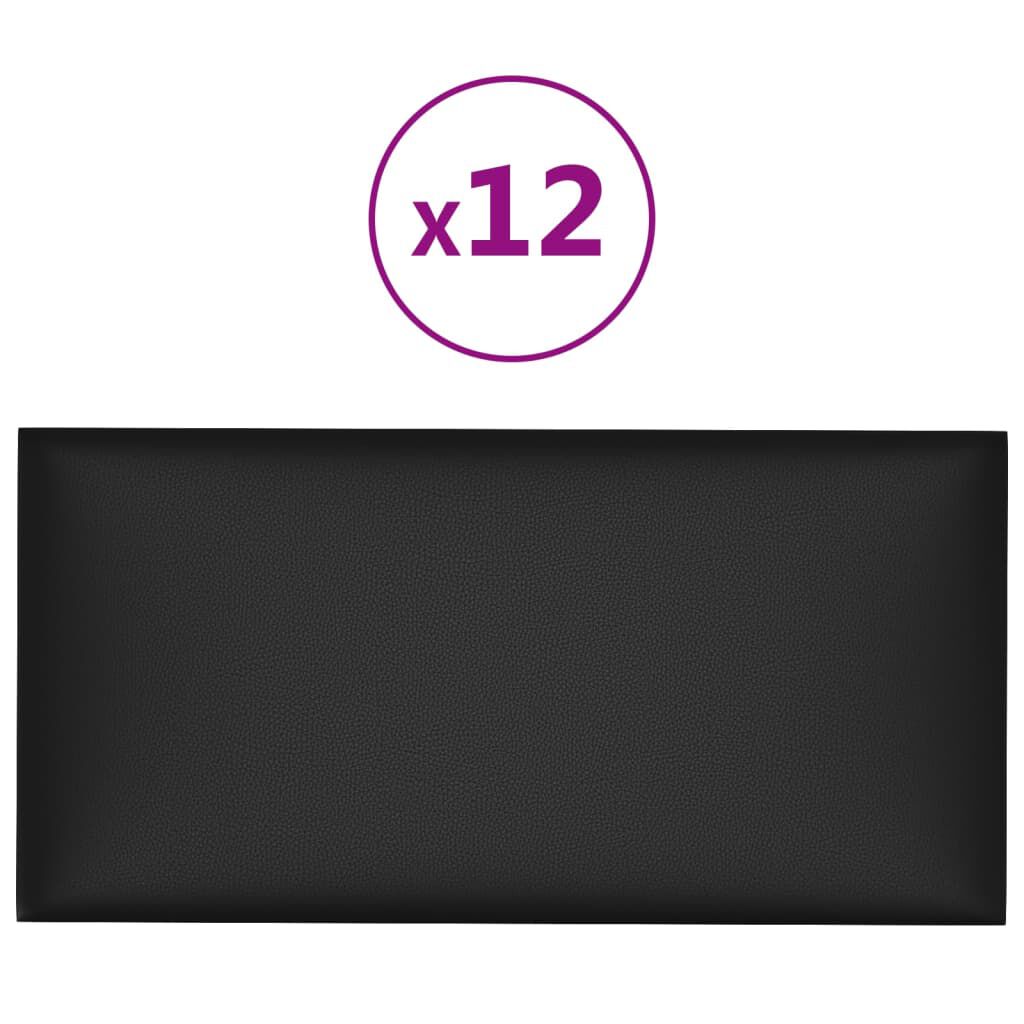 vidaXL Πάνελ Τοίχου 12 τεμ. Μαύρα 30 x 15 εκ. 0,54 μ² Συνθετικό Δέρμα