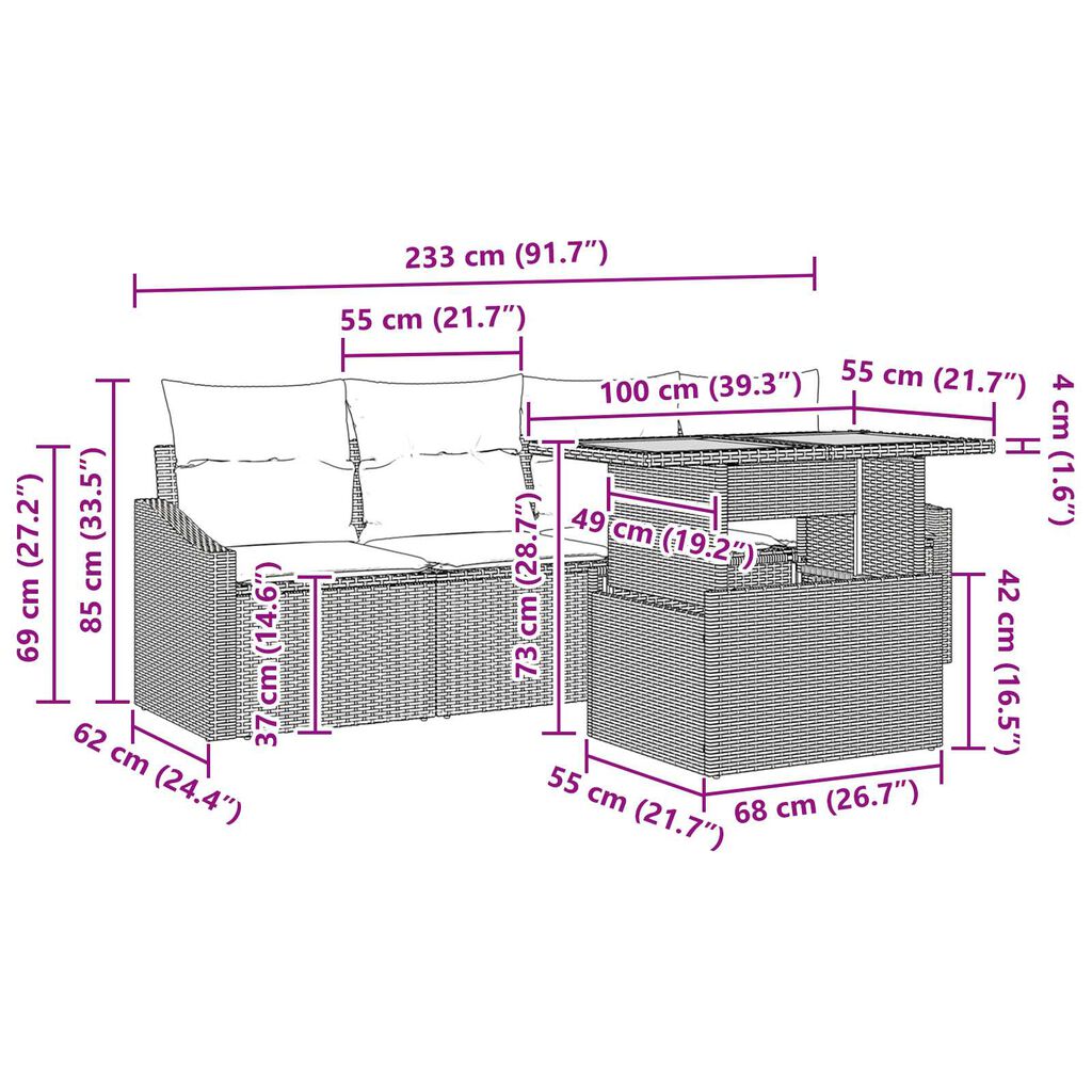 vidaXL Σετ Καναπέ Κήπου με μαξιλάρι 5 pcs Μαύρο Πολυ ράταν