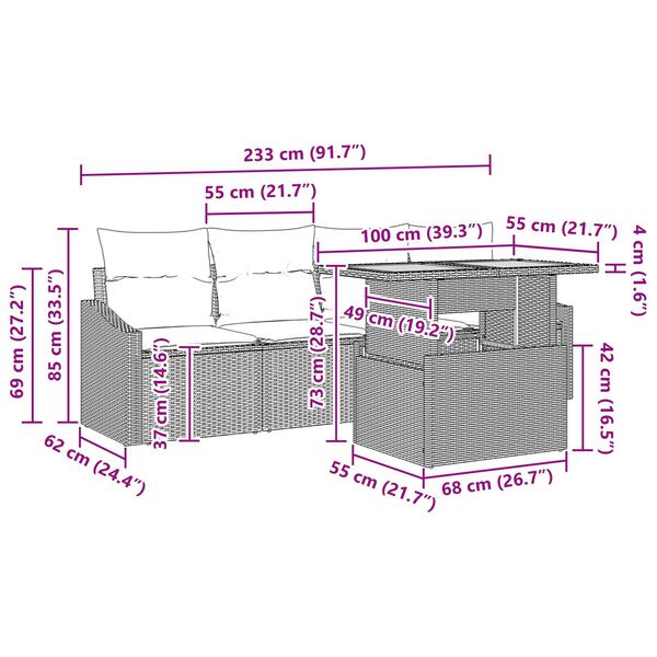 vidaXL Σετ Καναπέ Κήπου με μαξιλάρι 5 pcs Μαύρο Πολυ ράταν