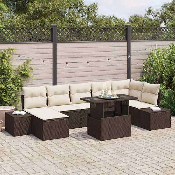 vidaXL Σετ Καναπέ Κήπου με αποθήκευση 8 pcs Καφέ Πολυ ράταν